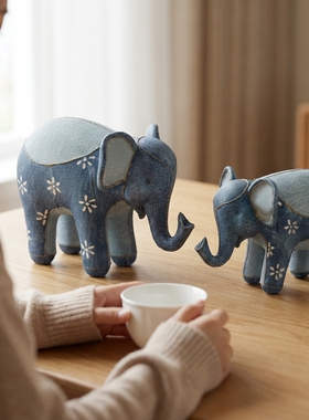 创意大象蓝花桌面摆件