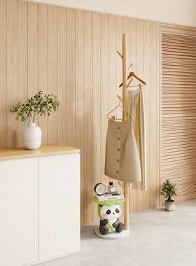 北欧实木熊猫造型落地衣帽架