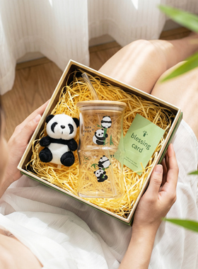 中式熊猫竹节杯子女新款2026好看玻璃杯简约牛奶杯家用吸管杯水杯