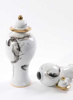 热销新中式创意水墨现代将军罐样板间书房客厅电视柜酒店软装陶瓷