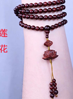印度小叶紫檀招财纳福手链男女108颗木质手串车挂高油密鸡血红