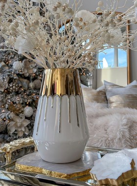 热销高档陶瓷花瓶摆件电镀金色奢华工厂直销婚庆花店台面仿真花装