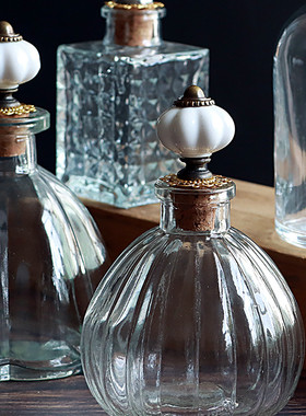 趣乐家复古怀旧杂货玻璃装饰器皿收纳瓶小器物桌台摆件香氛精油瓶