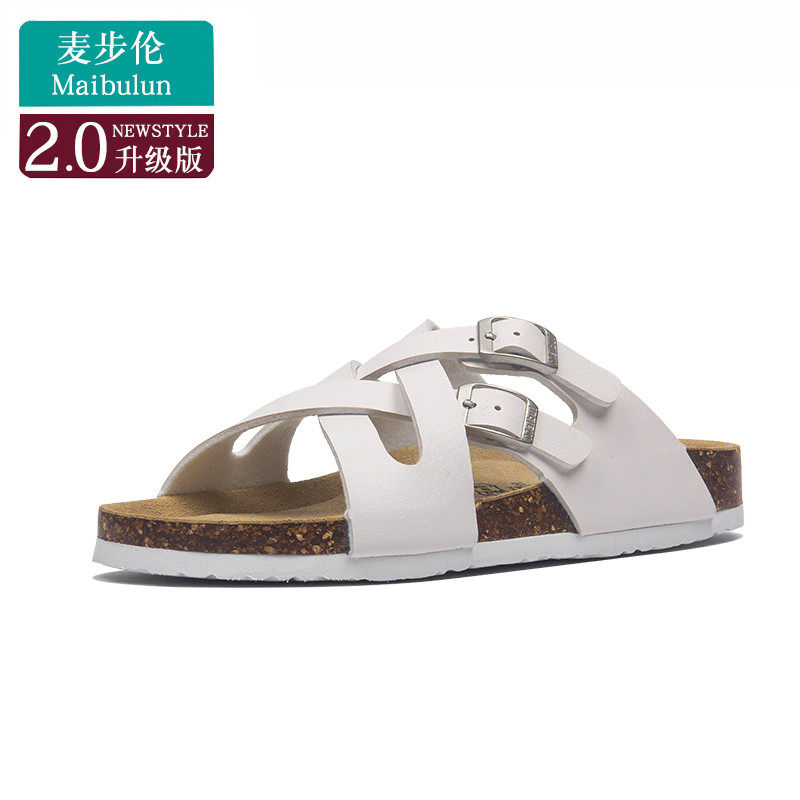 麦步伦平底软木拖鞋夏季情侣沙滩户外居拼色百搭平底交叉半拖,淘宝优惠券,粉丝福利购,淘宝优惠卷