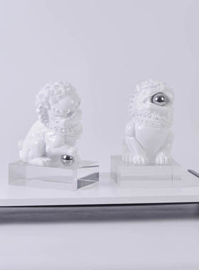 热销新中式树脂狮子一对摆件软装办公室书房书柜玄关柜样板房客厅
