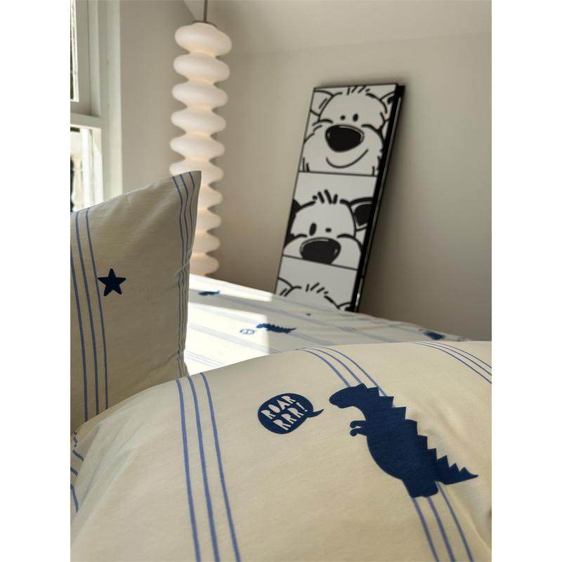 约蓝色条纹恐龙纯棉床笠床单单件1.35米保护套全棉床罩宿舍男生,淘宝优惠券,粉丝福利购,淘宝优惠卷