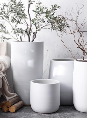 热销落地大花盆现代简约橡皮树室内客厅植物花瓶黑色大口径陶瓷装