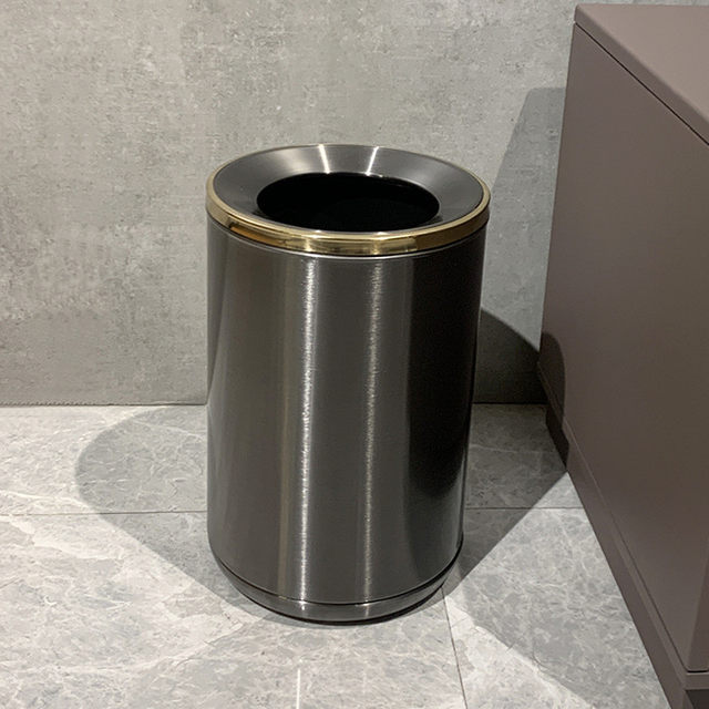 Trash can stainless steel uncovered double-layer creative household living room, bedroom, bathroom and toilet light luxury simple storage barrel
