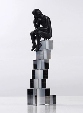 水晶底座思考者书工艺品人物摆件 现代创意坐姿人物酒店样板房挡