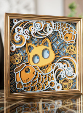 梯木叠雕玄关客厅装饰品摆件高级感小众乔迁礼品工艺品