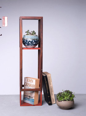 古木生花桌面置物架茶室摆件收纳架小型酒店花架桌面玄关装饰品架