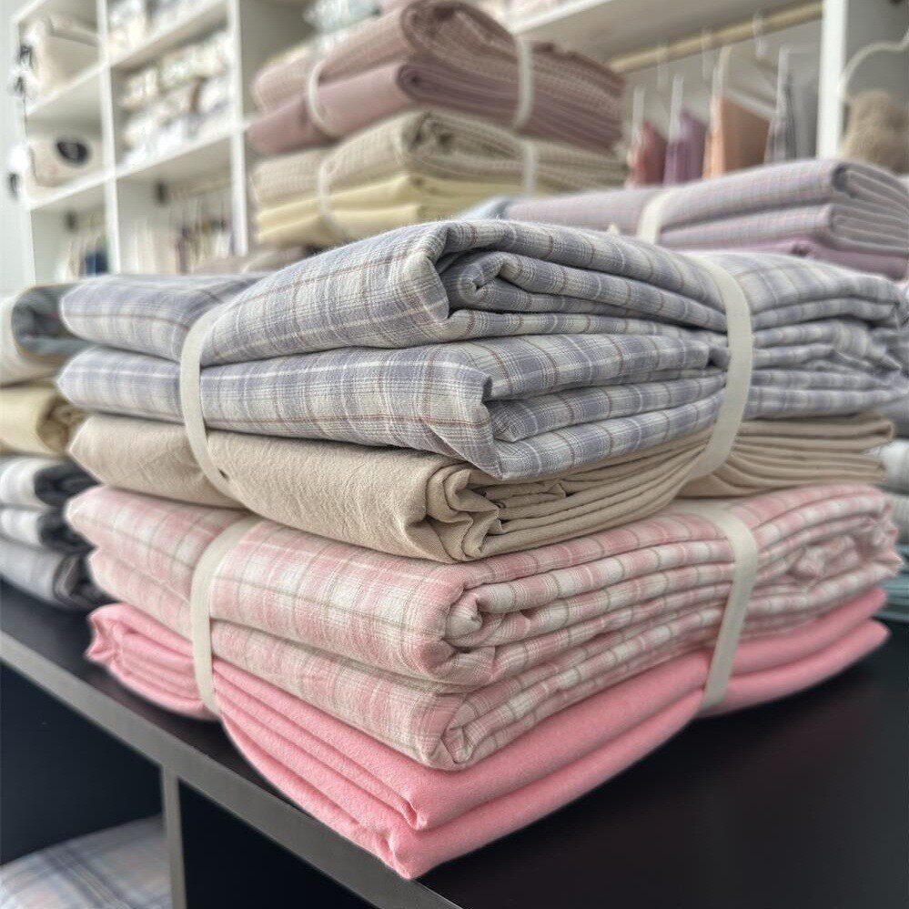 無印新款全棉水洗棉床上四件套简约纯棉格子被套纯色床单床笠床品,淘宝优惠券,粉丝福利购,淘宝优惠卷