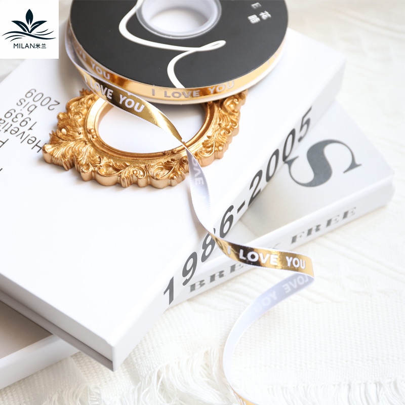 1cm烫金英文字母带小金条花艺缎带花束礼品盒蛋糕装饰蝴蝶结丝带 - 图2