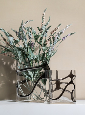 热销轻奢银色乱纹花器家居客厅玄关样板间桌面创意玻璃花瓶装饰摆