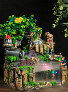 假山流水招财喷泉开业庆典乔迁礼品办公室桌面工艺品摆件批发