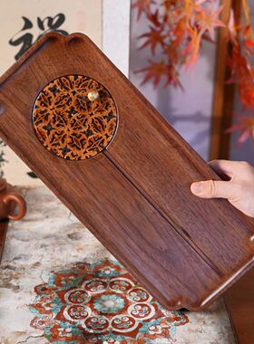 热销新款核桃长方形湿泡茶盘托盘干湿两用创意复古茶盘泡茶盘茶道