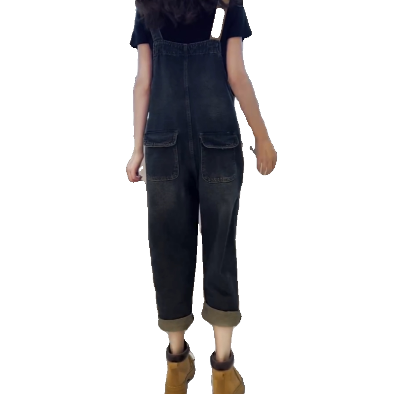 梨形身材大码牛仔背带女2024秋季新款宽松显瘦八分裤,淘宝优惠券,粉丝福利购,淘宝优惠卷