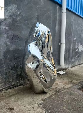 热销轻奢电镀石头落地雕塑酒店造景树脂摆件大型装置艺术品美陈装