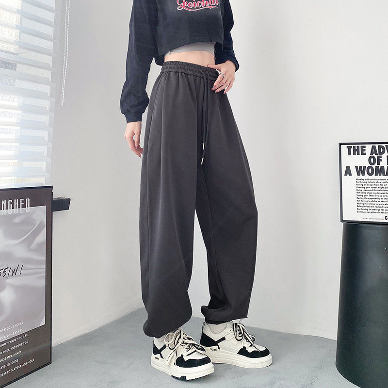 浅灰色美式运动裤女早秋大码宽松显瘦休闲胖mm直筒阔腿裤,淘宝优惠券,粉丝福利购,淘宝优惠卷