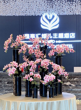 加厚高档黑色色料桶圆形直玻璃花瓶酒店婚庆路引水培桌面装饰花器