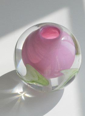 粉色厚重桌面彩琉璃小花瓶炫玻璃摆件工艺品家居装饰品花器