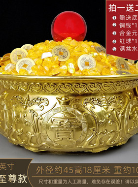 实心黄铜铜香炉大号聚宝盆摆件中式居家店铺柜台客厅玄关聚财铜盆