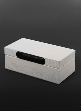 热销现代简约高档白色黑扣收纳盒衣帽间卧室梳妆台桌面软装装饰品