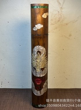批发筒藏仿古草花梨木雕刻圆形香筒花梨木镶贝壳龙图香旧四方香筒