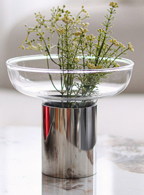 热销漏斗型金属花器玄关民宿客厅简约现代玻璃花瓶样板间家居饰品