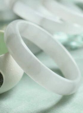 水墨丹青玉手镯冰灰色女士玉石镯子阿富汗汉白玉手镯礼品