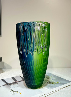 手工风美式磨刻拼色花瓶摆件家居售楼部酒店样板房高级感软装