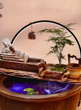 古法养鱼大水缸门海老式陶瓷养鱼缸玄关落地阳台室外庭院流水造景