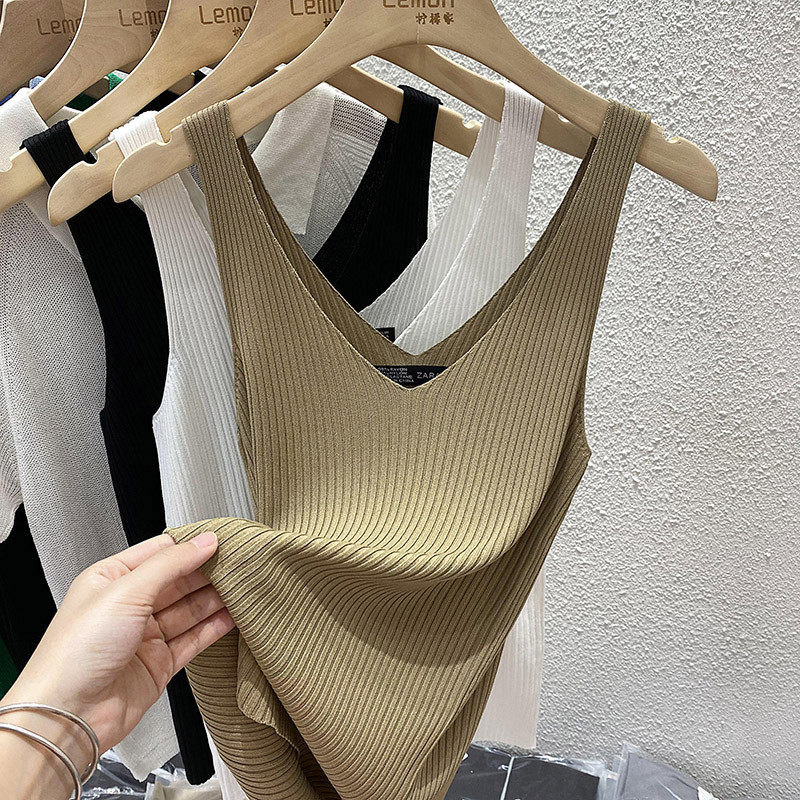 2025女外穿夏季内搭运动打底V领冰丝衫白色无袖,淘宝优惠券,粉丝福利购,淘宝优惠卷