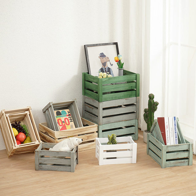 Retro wooden box wooden frame custom solid wood storage box display supermarket display wooden basket rectangular wooden crate red wine box