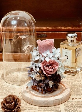 永花生玻璃罩小王子玫瑰干花保存透明防尘婚鞋积木手办发光展示盒