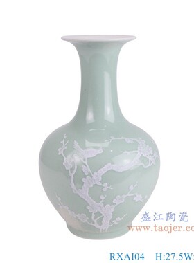 景德镇玄关颜色釉花瓶雕刻梅花鸟鱼尾葫芦梅瓶家居陶瓷插花摆件