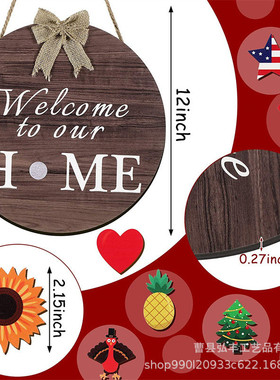 木牌挂件可定制欢迎门牌壁挂仿真花装饰板家庭装饰花环