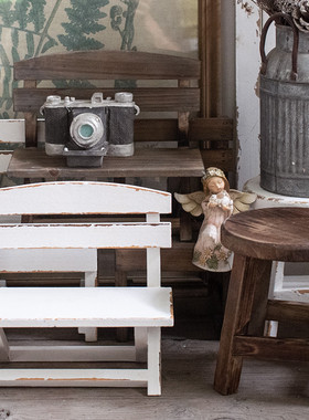 实木复古做旧桌面小凳子个性创意小椅子花架家居饰品装饰道具摆件