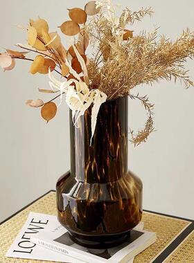 热销高级感复古玄关客厅装饰品艺术餐桌摆件玳瑁中古玻璃花瓶