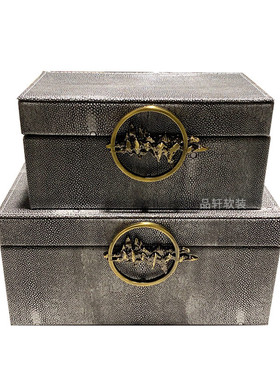 工厂样板房新中式首饰储物盒摆件复古皮质收纳盒代发售楼软装饰品