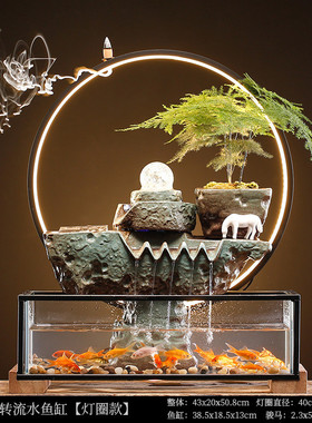 招财循环水创意玄关家居中式喷泉流水摆件客厅加湿办公室开业礼品