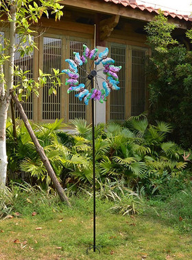 热销铁艺太阳能地插大风车花园庭院阳台别墅露台布置装饰户外旋转