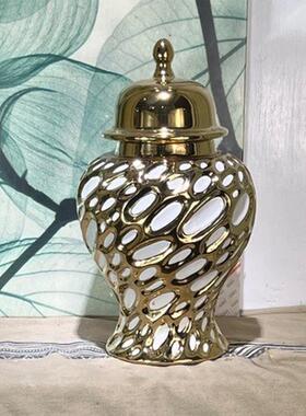 热销欧式轻奢陶瓷将军酒店储物罐家居客厅玄关样板房瓶台面摆件花