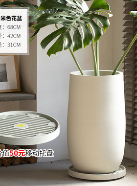 景德镇手工陶瓷落地花盆龟背竹绿植盆高级感大口径种植盆橡皮树盆