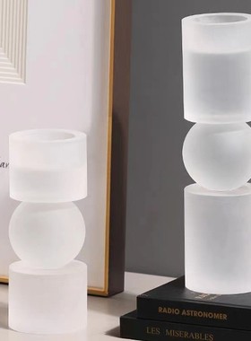 现代简约欧式轻奢烟灰色摆件水晶烛台几何样板房售楼处软装饰品