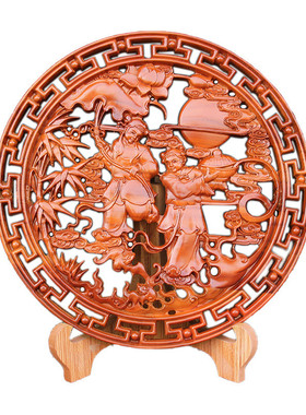 hx桃木和合挂饰福字图挂件摆件结家居客厅玄关礼品挂画木雕摆设