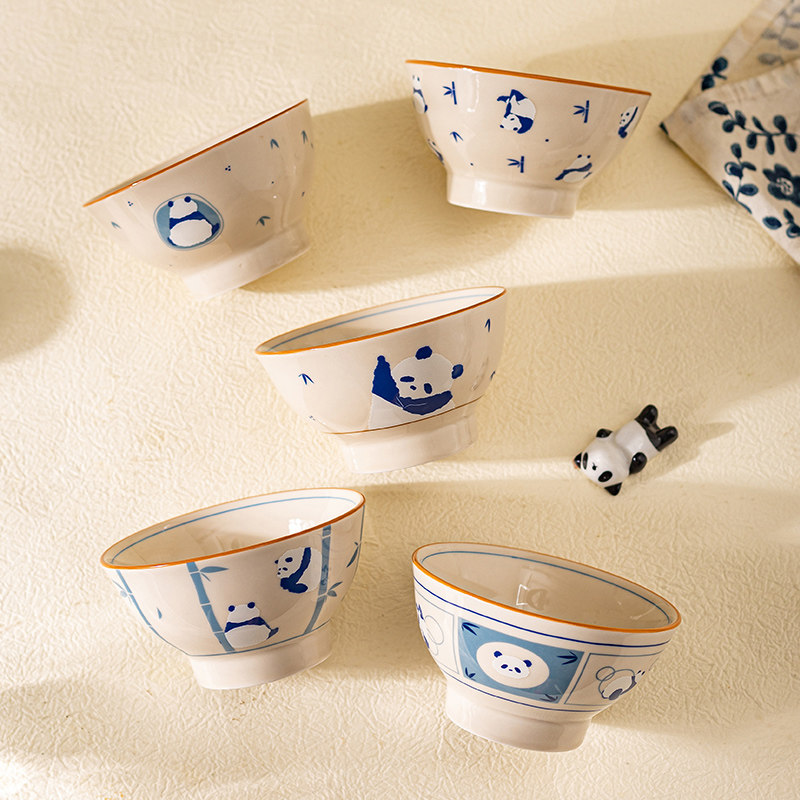 摩登主妇mototo熊猫米饭碗国风餐具套装家用2026新款陶瓷高脚碗,淘宝优惠券,粉丝福利购,淘宝优惠卷
