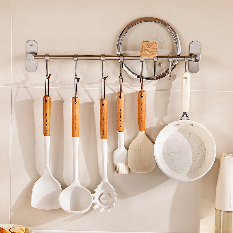 摩登主妇304不锈钢厨房置物架锅铲子勺子挂架挂杆免打孔收纳挂钩 - 图1