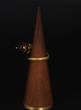 中古vintage时尚高级感复古小众猫眼石黄玛瑙双层铜镀做旧金戒指