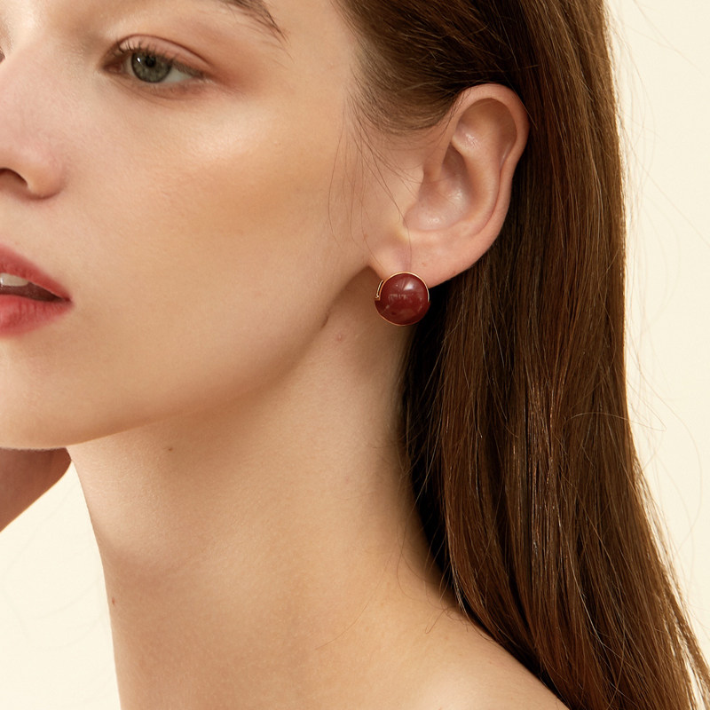 新年红!车厘子色纯银球型螺旋耳夹 阳光的味道耳夹